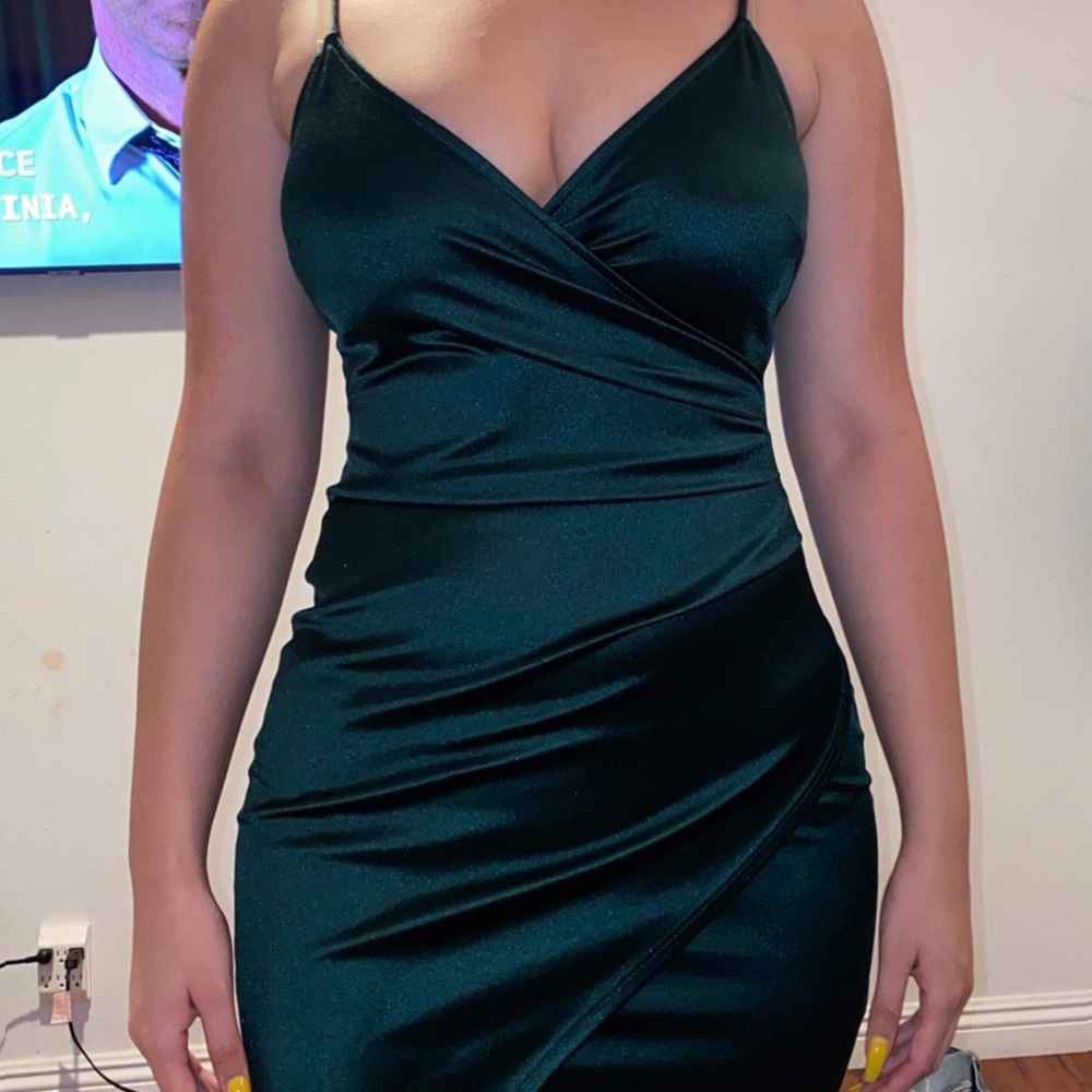 Windsor Satin Emerald Green Asymmetrical Dress